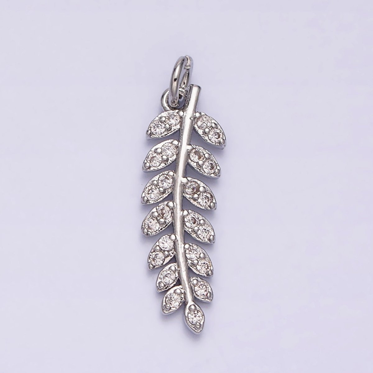 16K Gold Filled Long Leaf Palm Olive Micro Paved CZ Charm in Gold & Silver | AC1079 AC1080