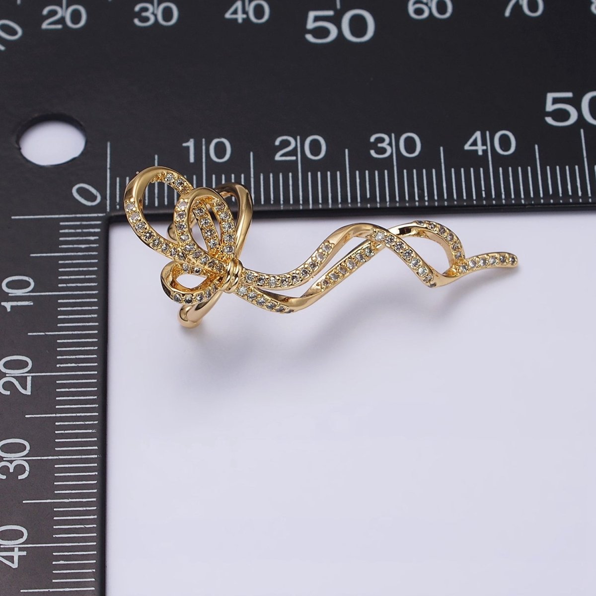 16K Gold Filled Long Ribbon Bow Twist Micro Paved Ear Cuff Earrings in Gold & Silver | AI-075 AI-076