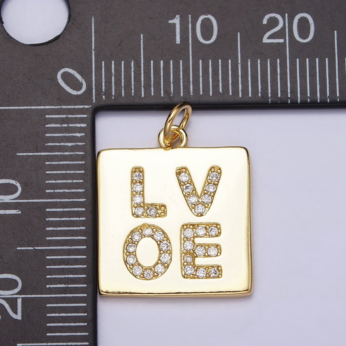 16K Gold Filled "LOVE" Script Micro Paved CZ Square Add-On Charm | AC1178
