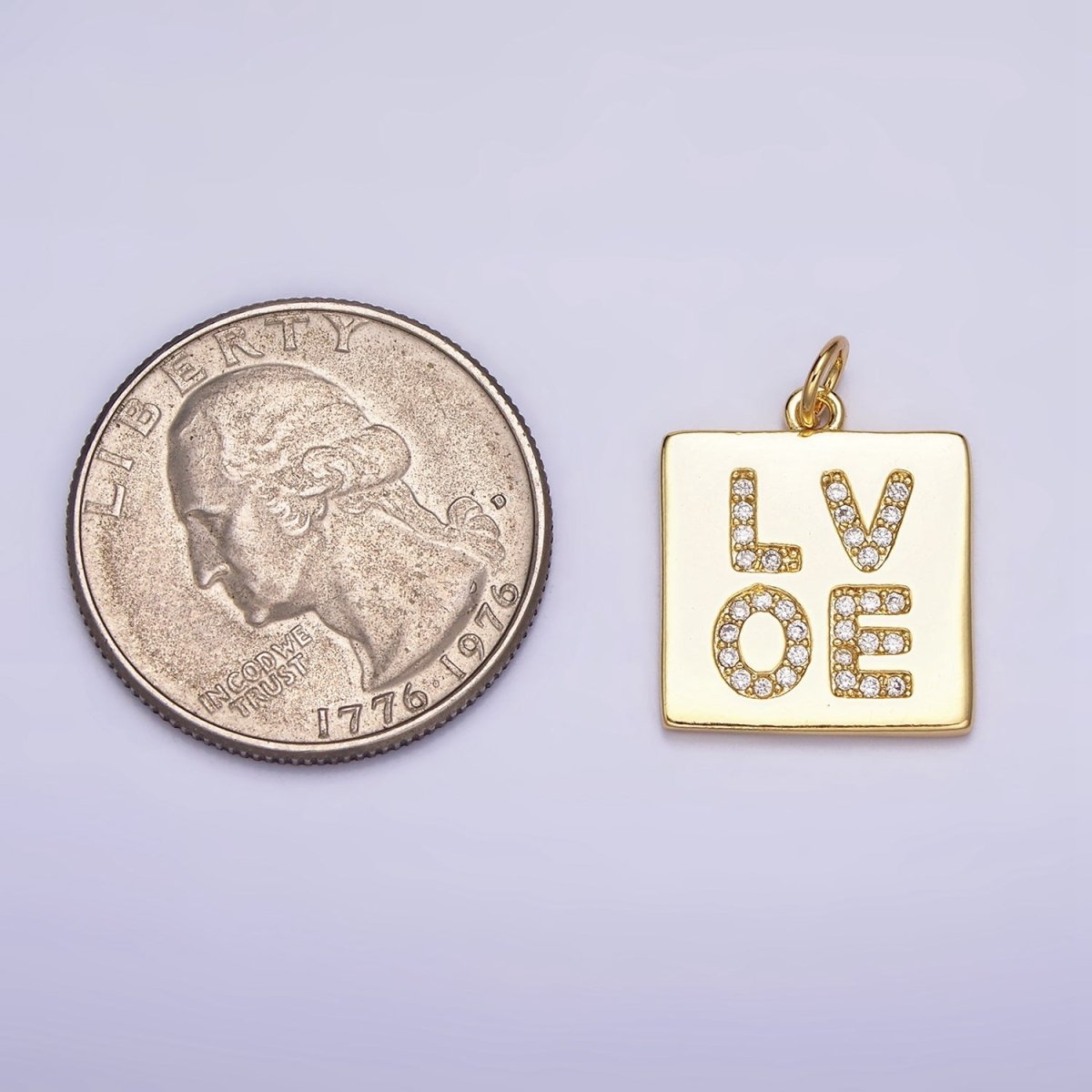 16K Gold Filled "LOVE" Script Micro Paved CZ Square Add-On Charm | AC1178