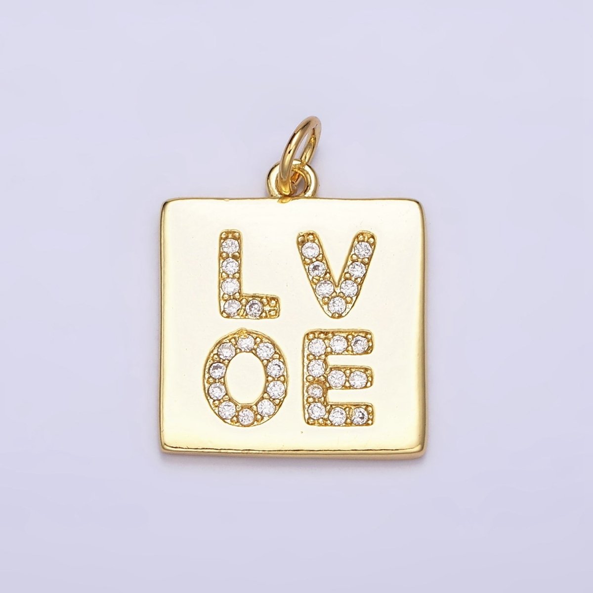 16K Gold Filled "LOVE" Script Micro Paved CZ Square Add-On Charm | AC1178