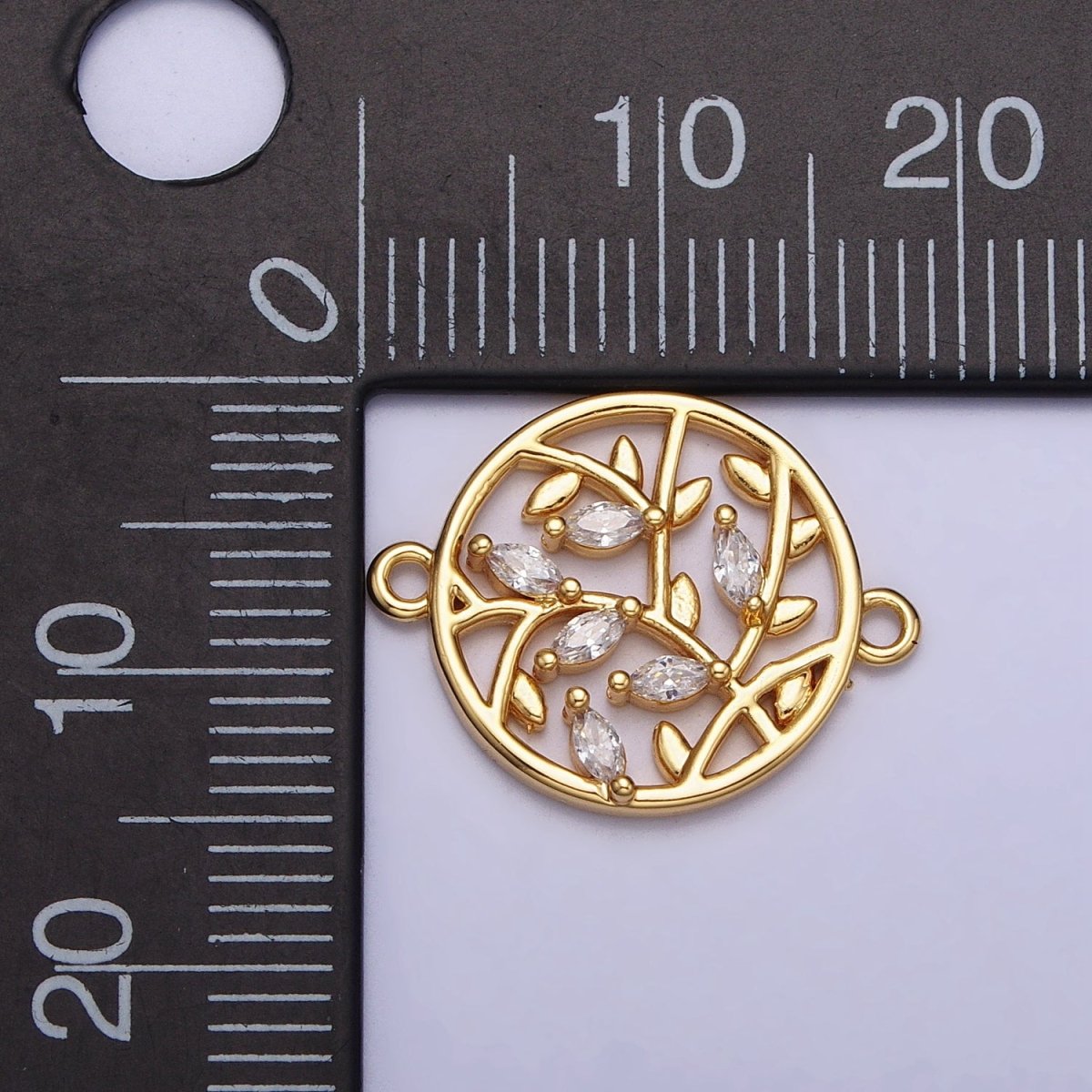 16K Gold Filled Marquise CZ Natural Leaves Open Round Connector | Y-873