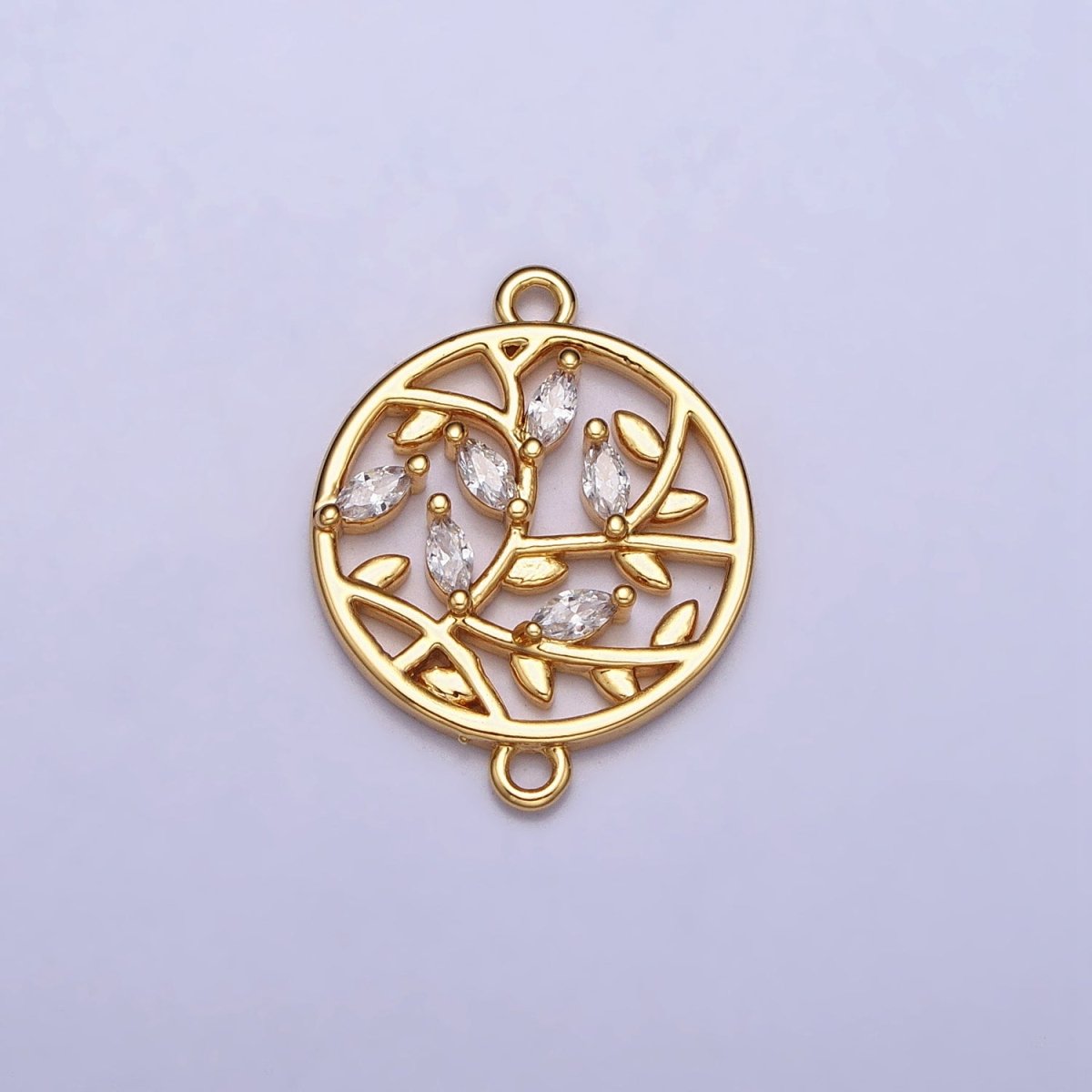 16K Gold Filled Marquise CZ Natural Leaves Open Round Connector | Y-873