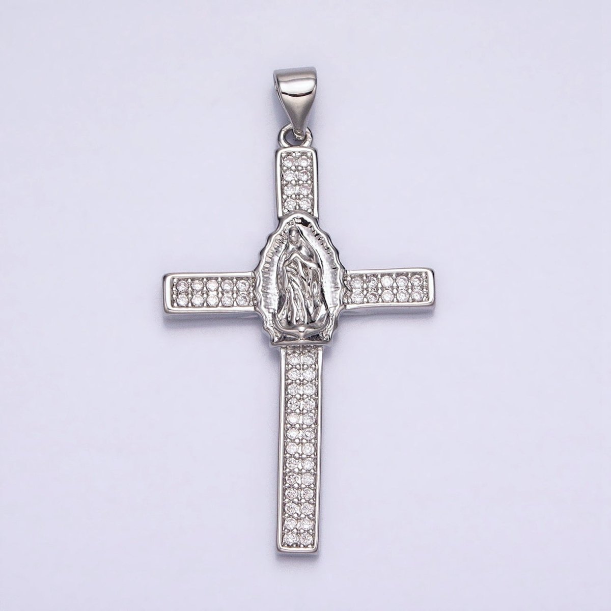 16K Gold Filled Mary Lady Guadalupe Cross Clear CZ Micro Paved Pendant in Gold & Silver | AA507 AA508