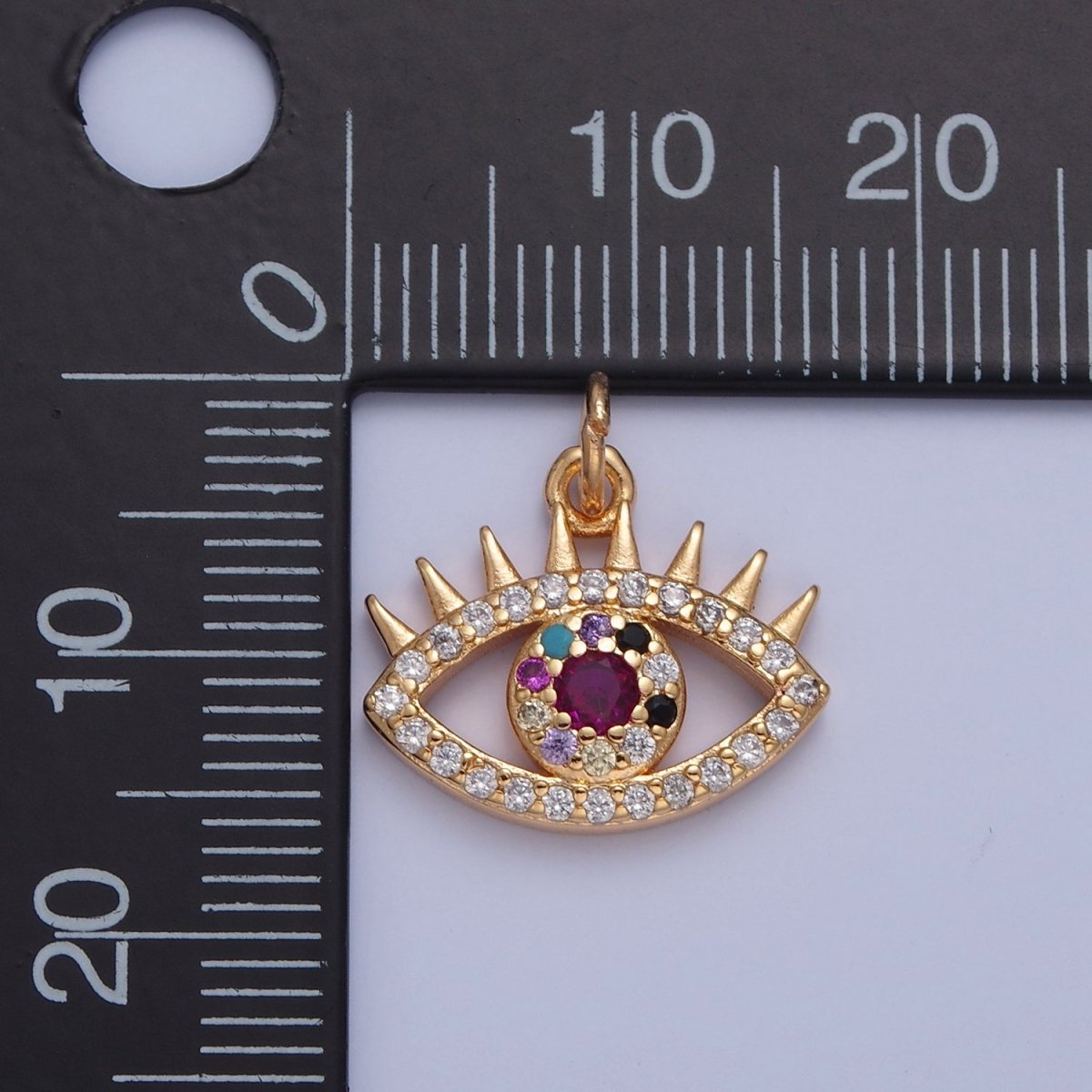 16K Gold Filled Micro Pave Evil Eye Charm, Multicolor Round Cubic Zirconia Eye of Ra Protection Pendant For Jewelry Making X-040