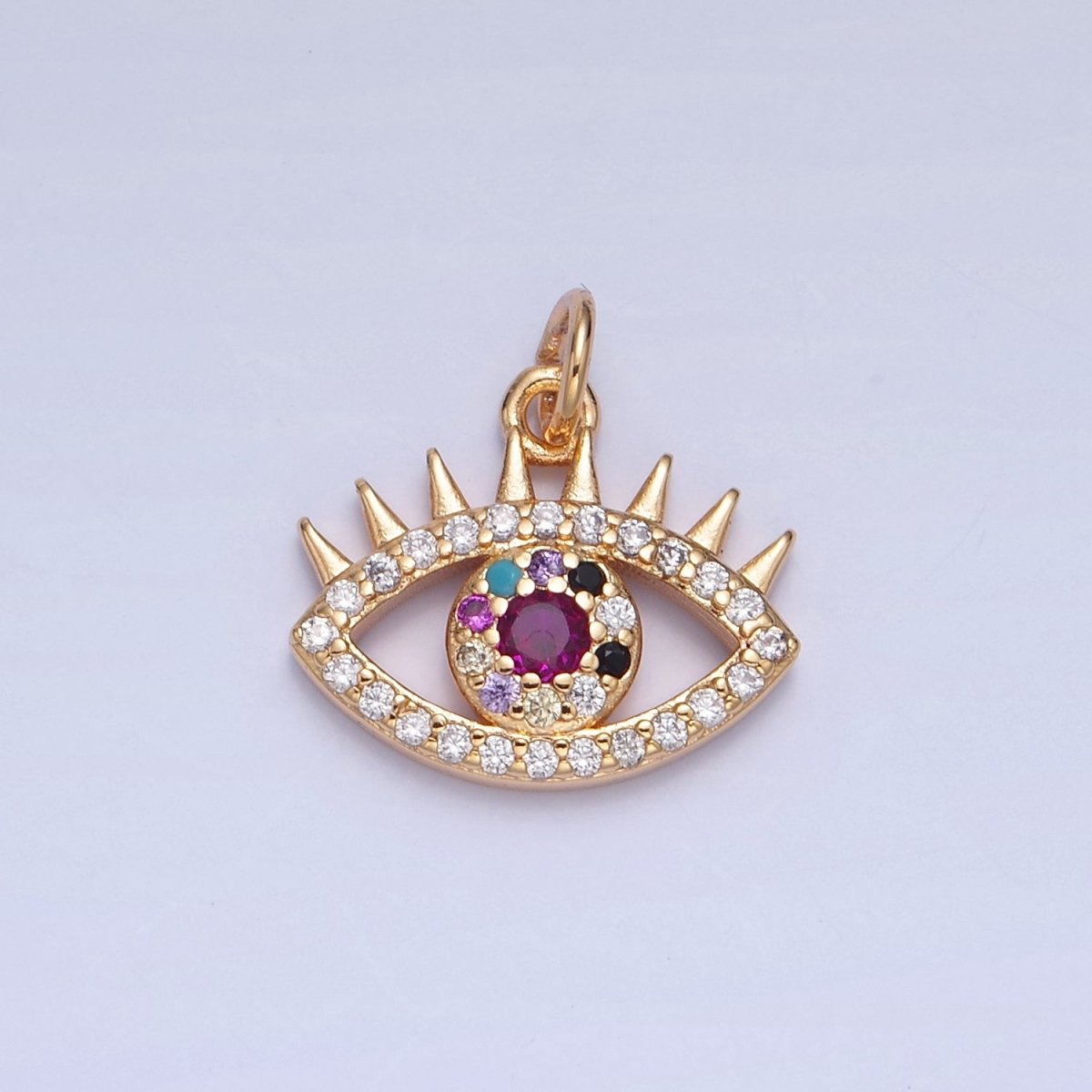 16K Gold Filled Micro Pave Evil Eye Charm, Multicolor Round Cubic Zirconia Eye of Ra Protection Pendant For Jewelry Making X-040