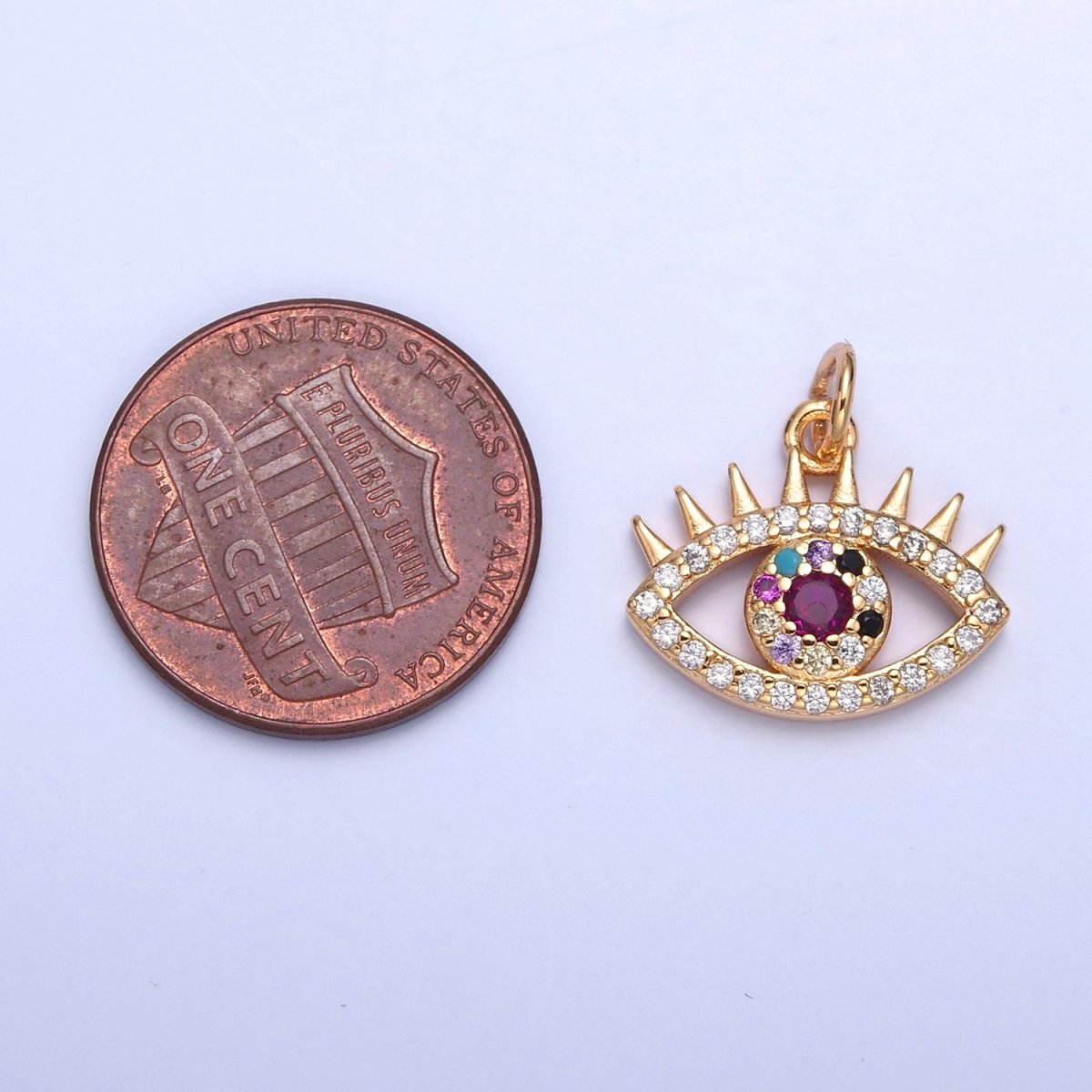 16K Gold Filled Micro Pave Evil Eye Charm, Multicolor Round Cubic Zirconia Eye of Ra Protection Pendant For Jewelry Making X-040
