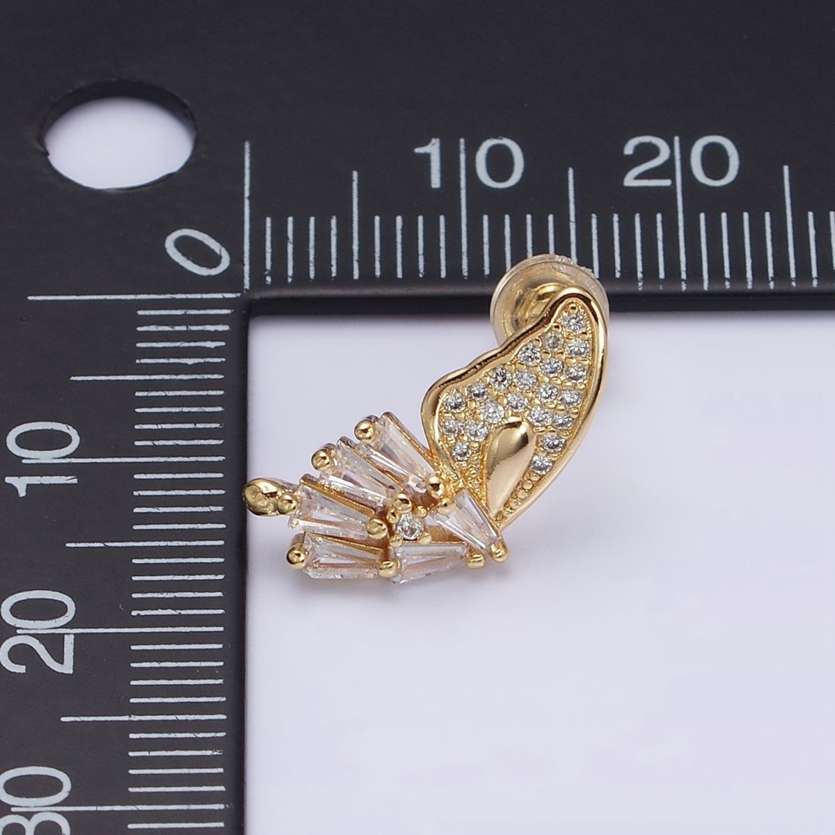 16K Gold Filled Micro Paved Baguette Butterfly Wings Set Stud Earrings | AD1229