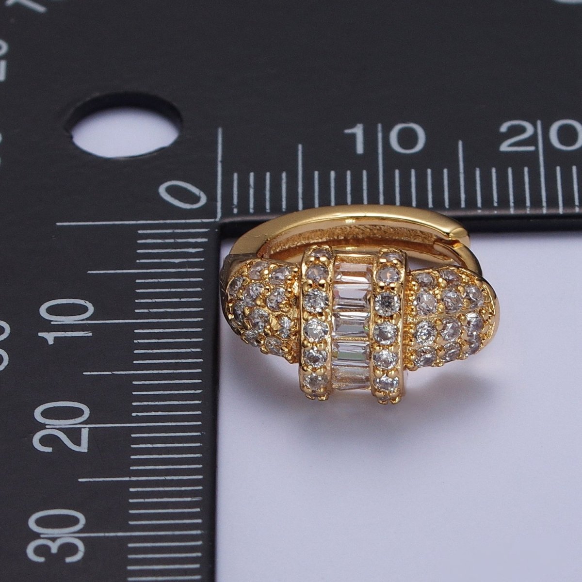 16K Gold Filled Micro Paved Baguette Center Statement Huggie Hoop Earrings | AD-499
