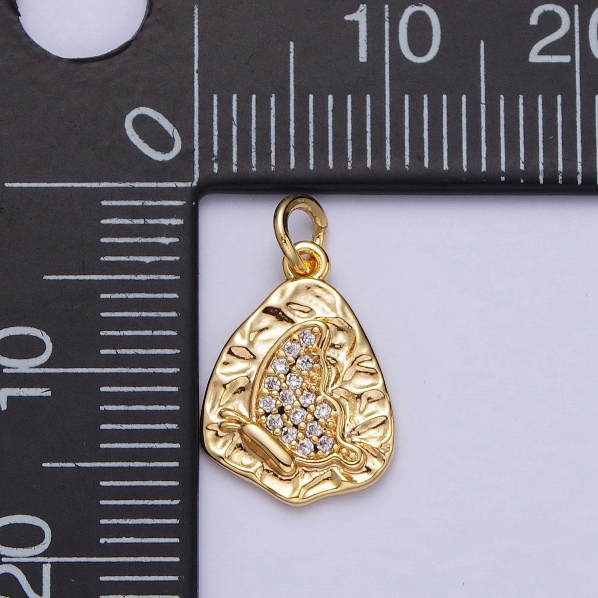 16K Gold Filled Micro Paved Butterfly Wings Hammered Charm | N-548