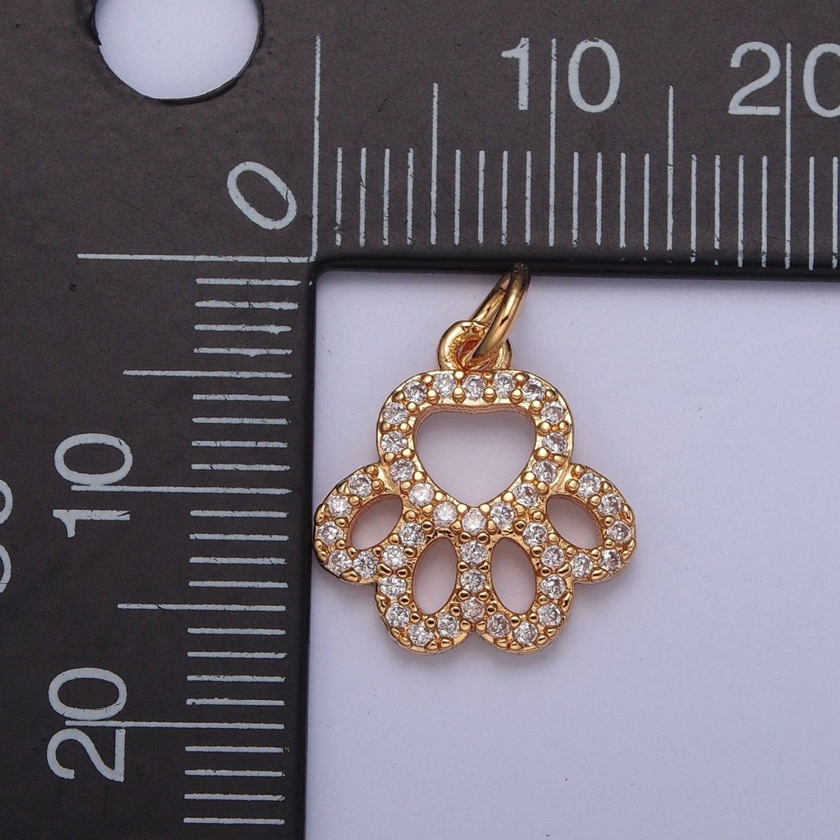 16K Gold Filled Micro Paved Cubic Zirconia Pet Animal Pawprint DIY Jewelry Making | X-218