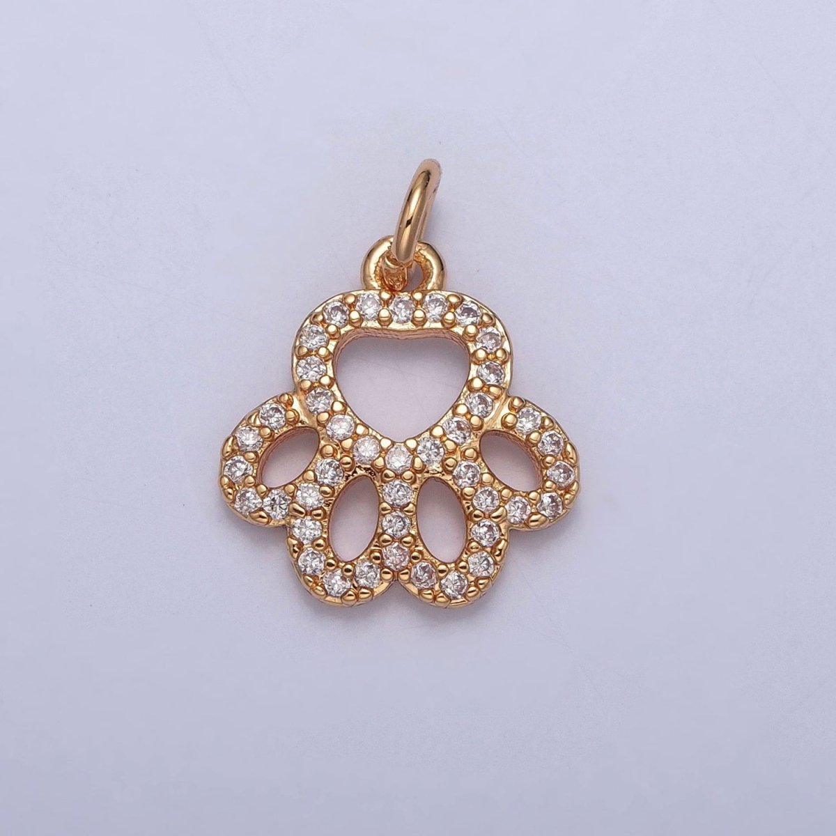 16K Gold Filled Micro Paved Cubic Zirconia Pet Animal Pawprint DIY Jewelry Making | X-218