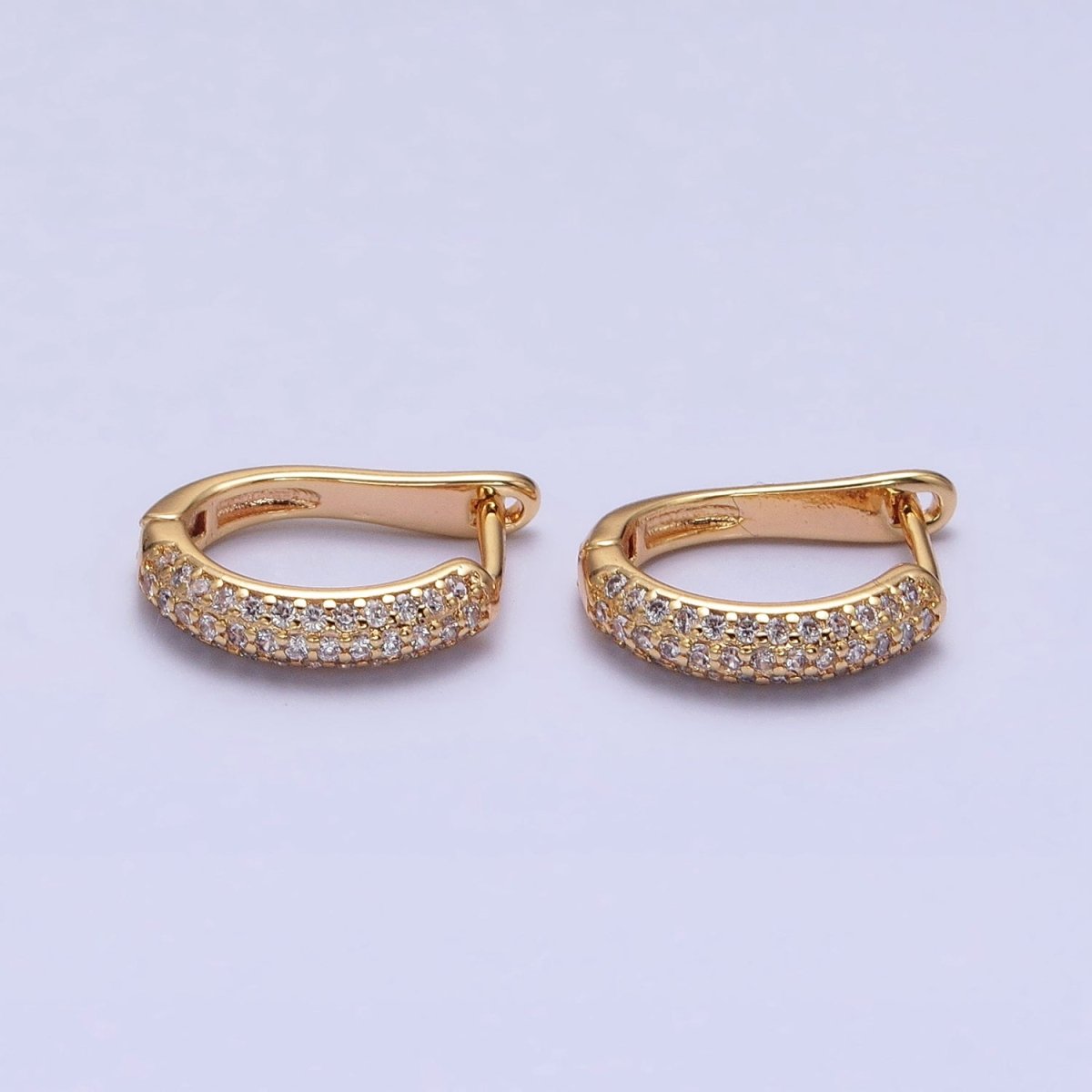 16K Gold Filled Micro Paved CZ 15mm Rounded Curved Oblong English Lock Earrings | AB957