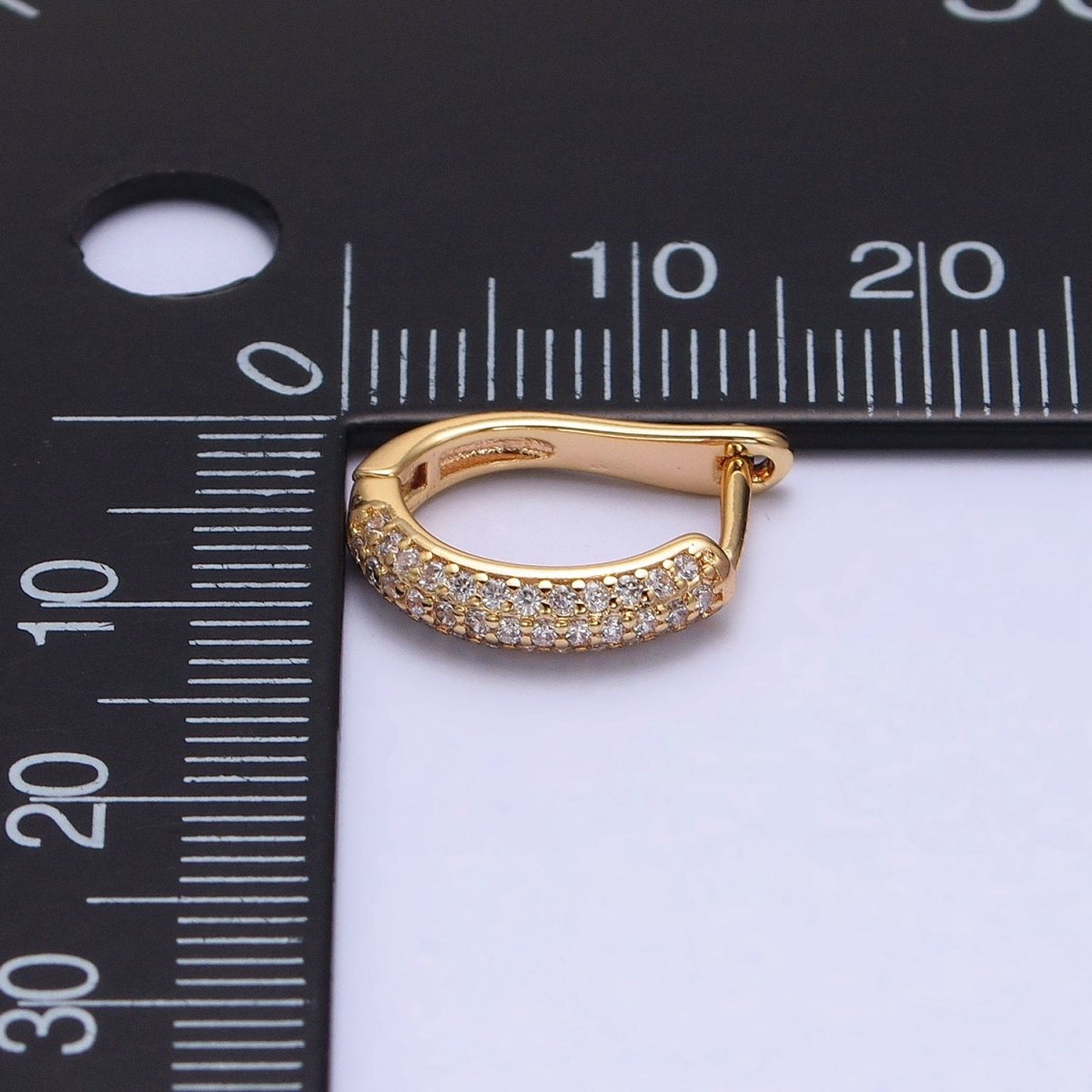 16K Gold Filled Micro Paved CZ 15mm Rounded Curved Oblong English Lock Earrings | AB957
