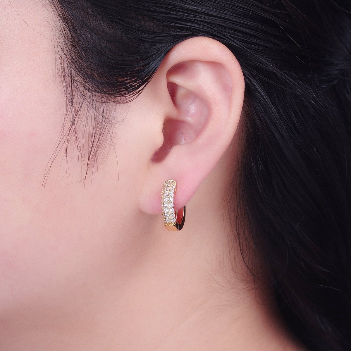 16K Gold Filled Micro Paved CZ 18mm Huggie Hoop Earrings | V-384