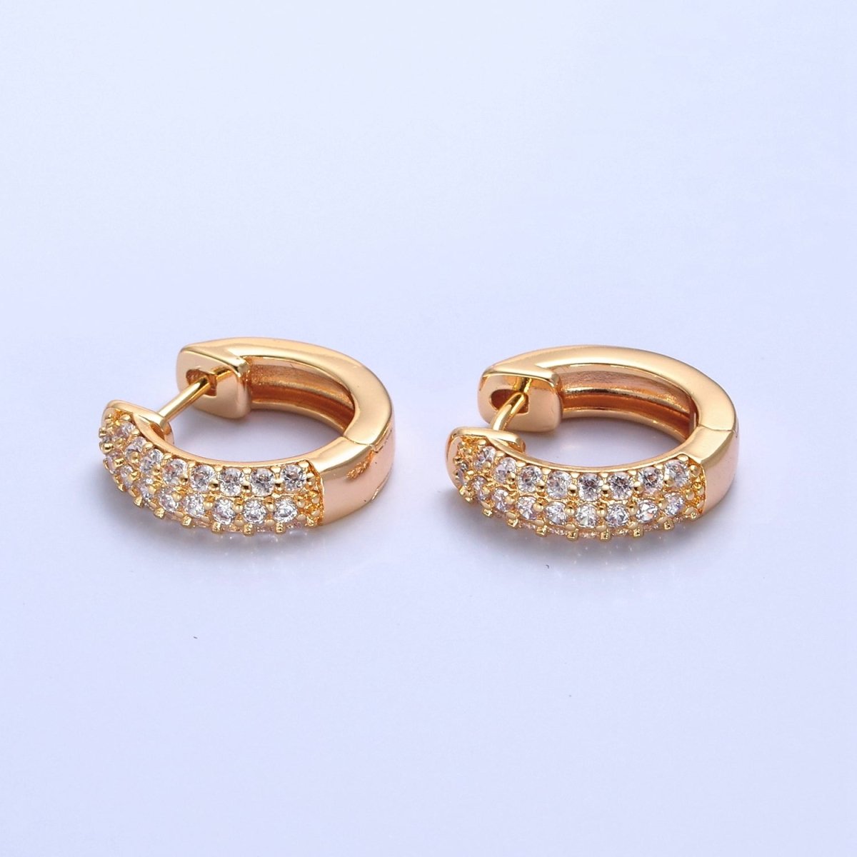 16K Gold Filled Micro Paved CZ 18mm Huggie Hoop Earrings | V-384