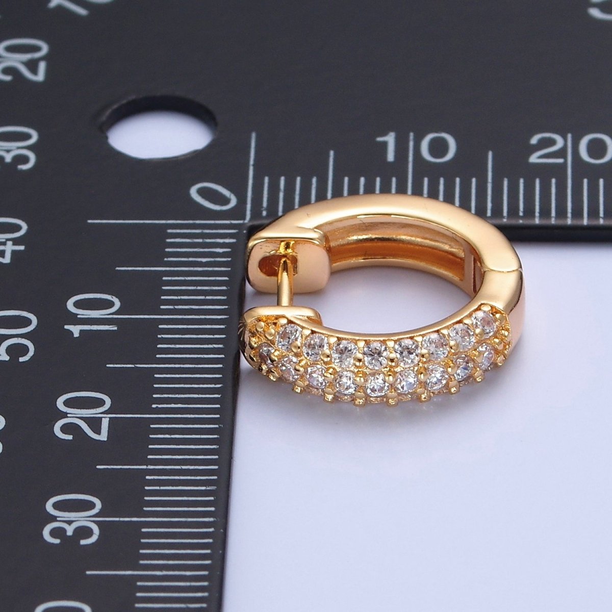 16K Gold Filled Micro Paved CZ 18mm Huggie Hoop Earrings | V-384