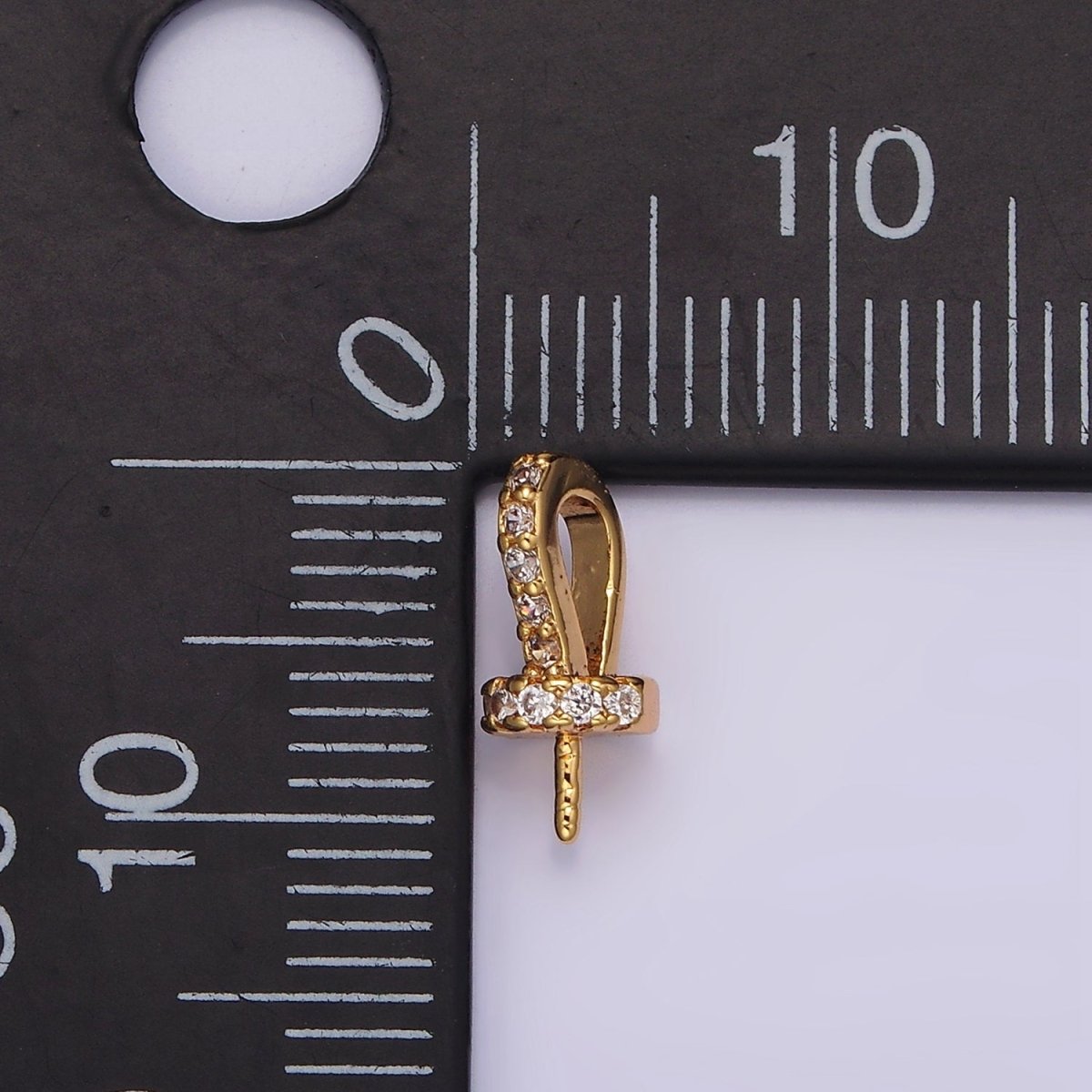 16K Gold Filled Micro Paved CZ Drill Peg Bail Jewelry Making Findings Supply | Z-499