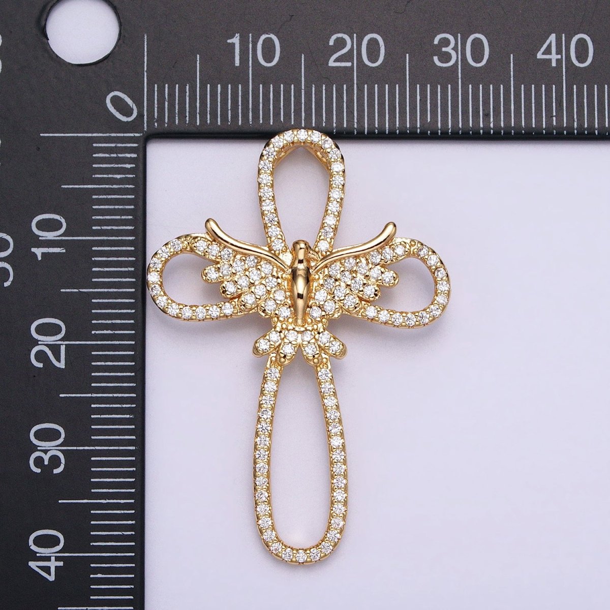16K Gold Filled Micro Paved CZ Flying Dove Open Cross Back Loop Pendant in Gold & Silver | AA379 AA380