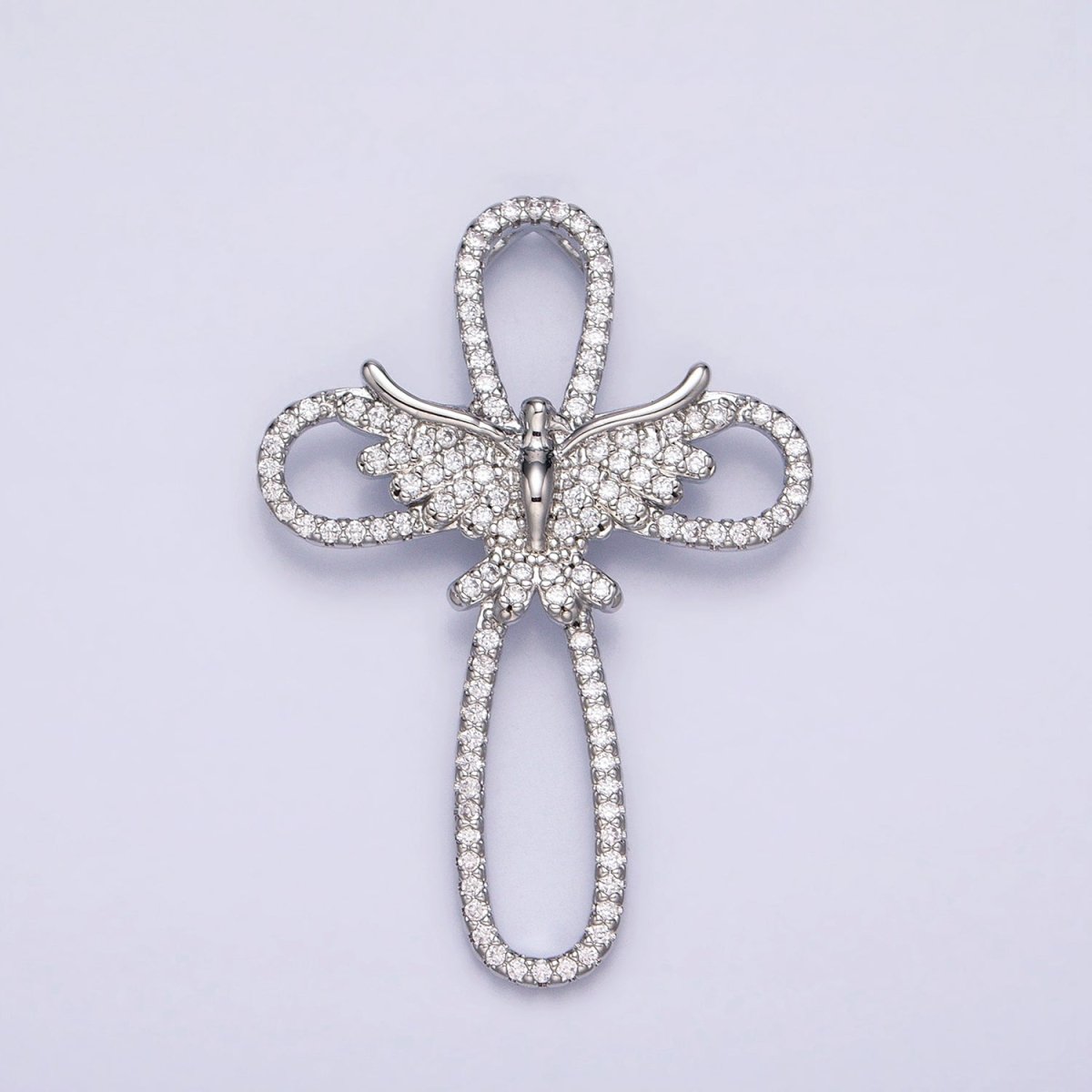 16K Gold Filled Micro Paved CZ Flying Dove Open Cross Back Loop Pendant in Gold & Silver | AA379 AA380