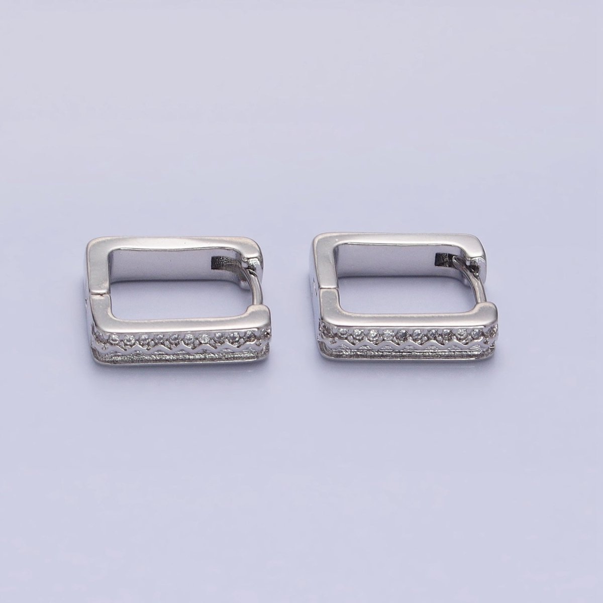 16K Gold Filled Micro Paved CZ Line Zig Zag Geometric Oblong Hoop in Gold & Silver | AB1480 AB1481