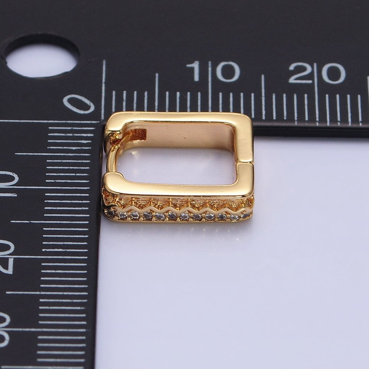 16K Gold Filled Micro Paved CZ Line Zig Zag Geometric Oblong Hoop in Gold & Silver | AB1480 AB1481