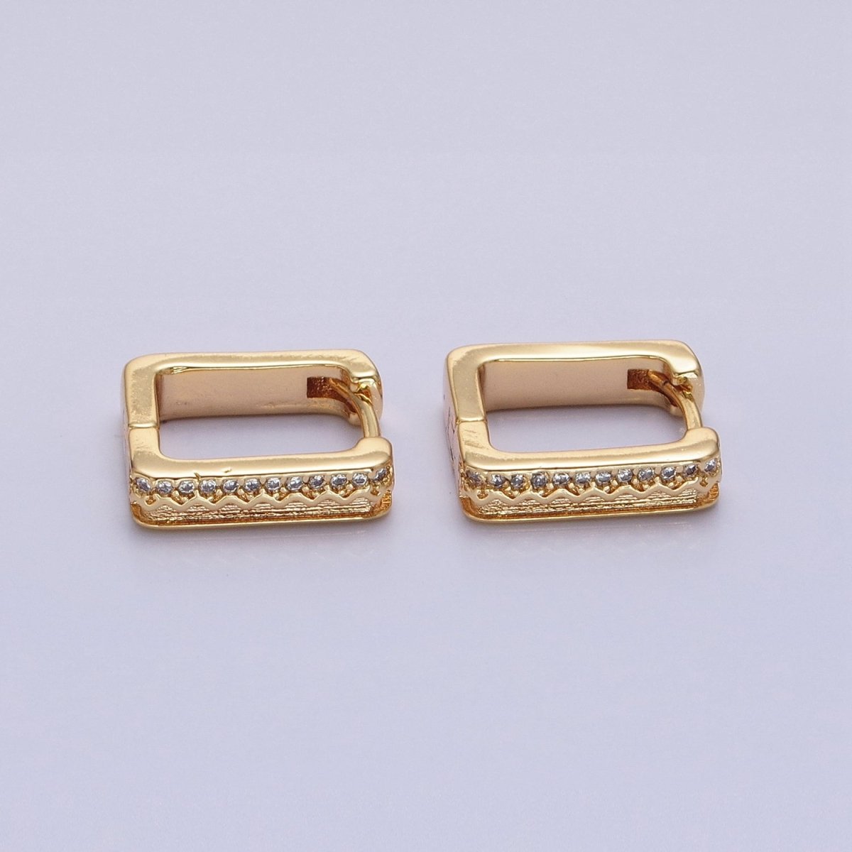 16K Gold Filled Micro Paved CZ Line Zig Zag Geometric Oblong Hoop in Gold & Silver | AB1480 AB1481
