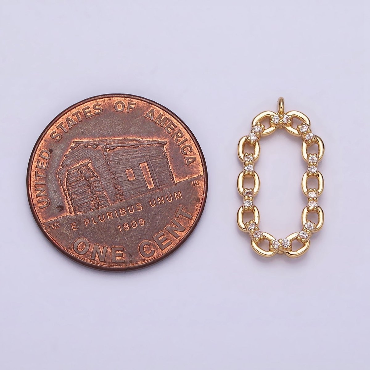 16K Gold Filled Micro Paved CZ Open Oval Cable Link Charm in Gold & Silver | AC1179 AC1180