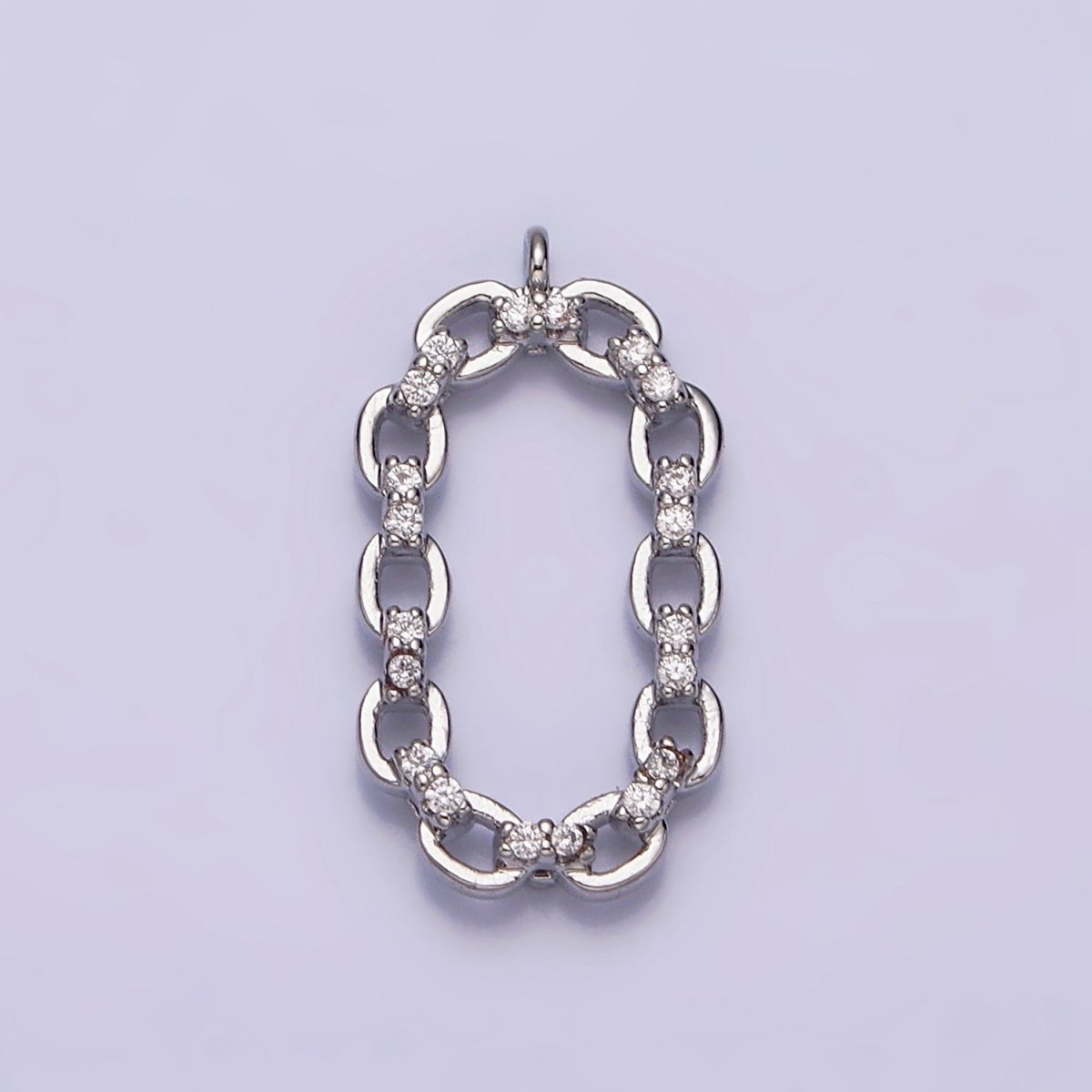 16K Gold Filled Micro Paved CZ Open Oval Cable Link Charm in Gold & Silver | AC1179 AC1180