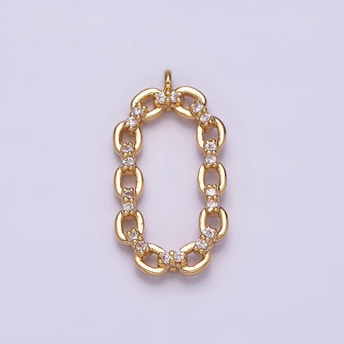 16K Gold Filled Micro Paved CZ Open Oval Cable Link Charm in Gold & Silver | AC1179 AC1180