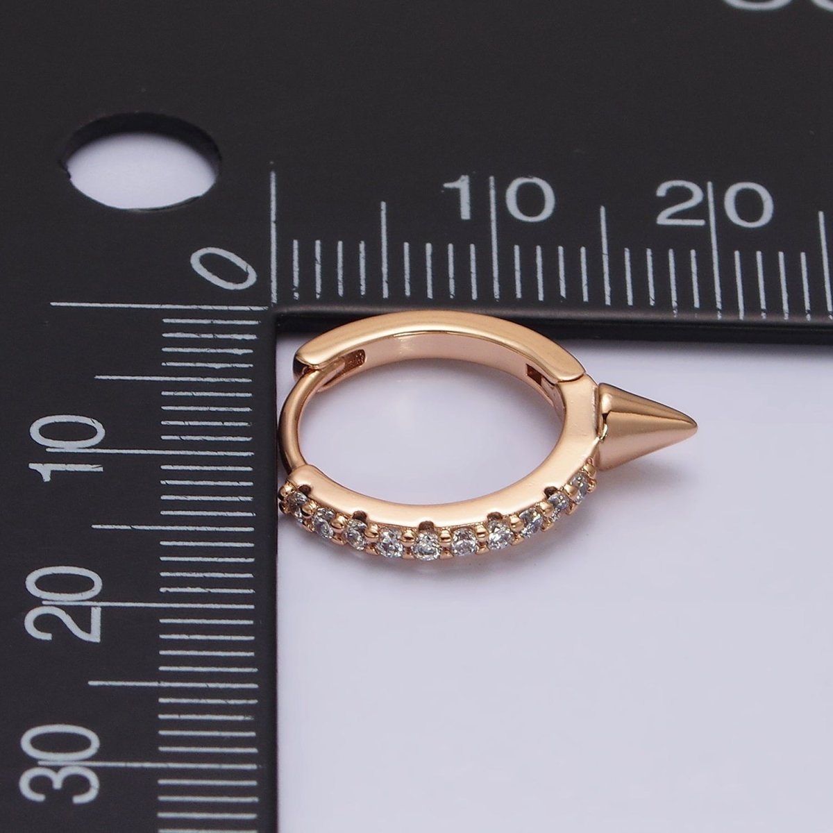 16K Gold Filled Micro Paved CZ Spiked 16mm Huggie Earrings | AE815