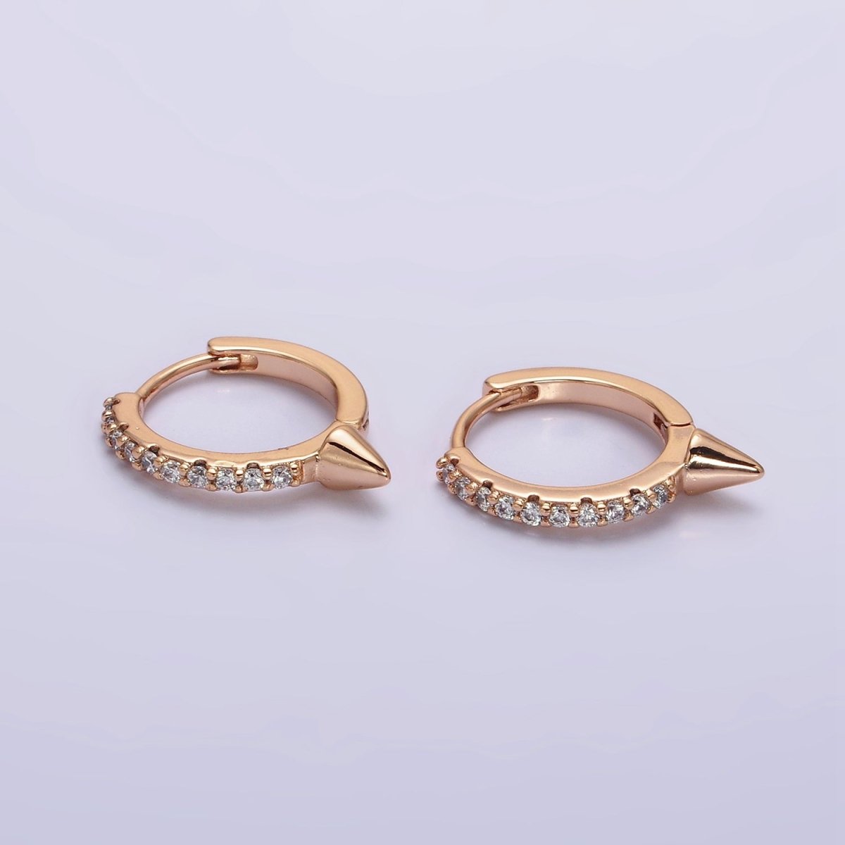 16K Gold Filled Micro Paved CZ Spiked 16mm Huggie Earrings | AE815