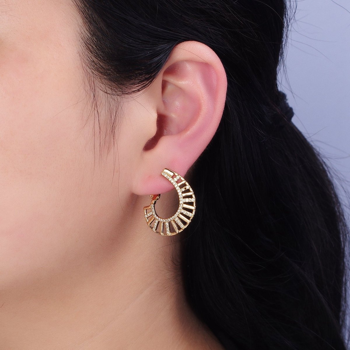 16K Gold Filled Micro Paved CZ Wide Bar Front-Facing Hinge Hoop Earrings in Gold & Silver | AD1106 AD1107