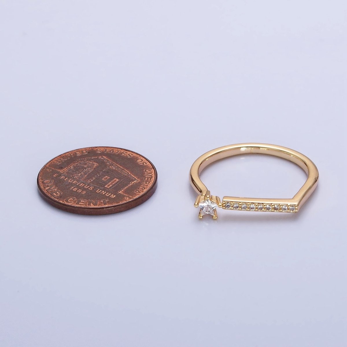 16K Gold Filled Micro Paved Flat Bar Celestial Star CZ Open Adjustable Ring in Gold & Silver | O-1906 O-1907