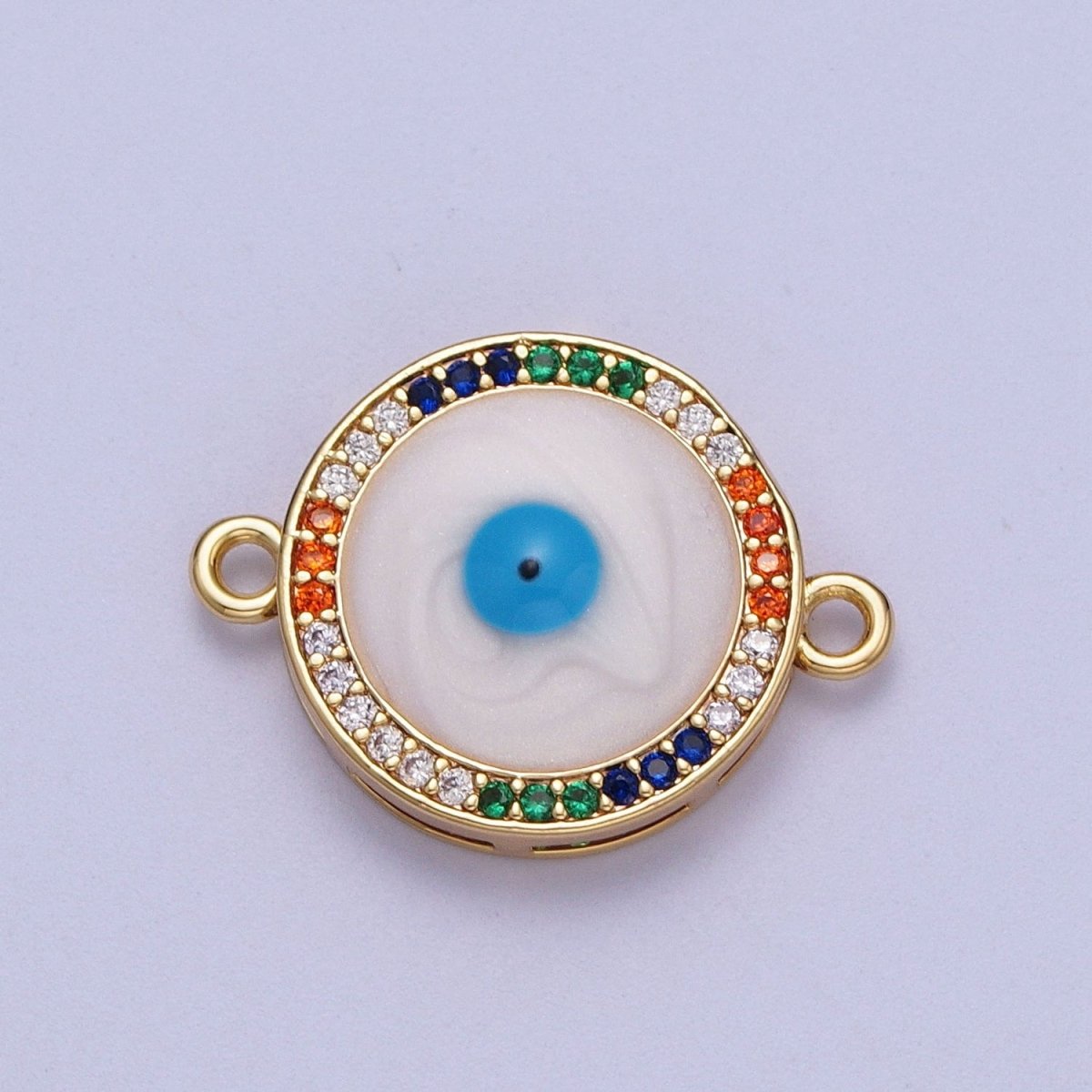 16K Gold Filled Micro Paved Multicolor Cubic Zirconia Evil Eye of Ra Round Connector For Jewelry Making | F-158