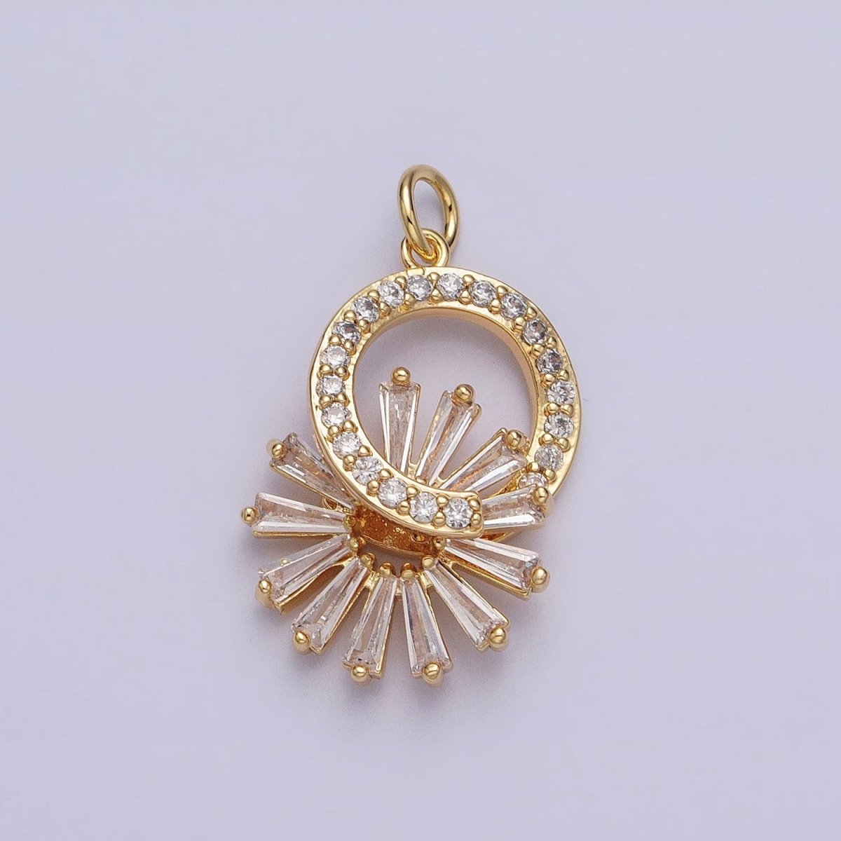 16K Gold Filled Micro Paved Round Flower Baguette Dangle Drop Charm in Gold & Silver | AC958 AC959