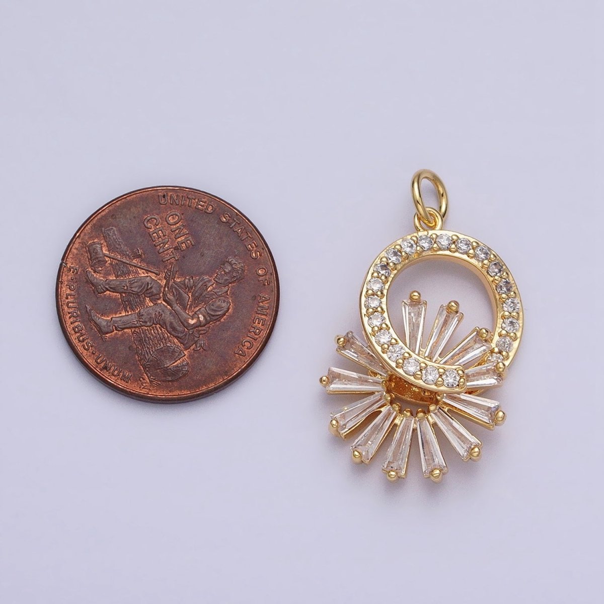 16K Gold Filled Micro Paved Round Flower Baguette Dangle Drop Charm in Gold & Silver | AC958 AC959