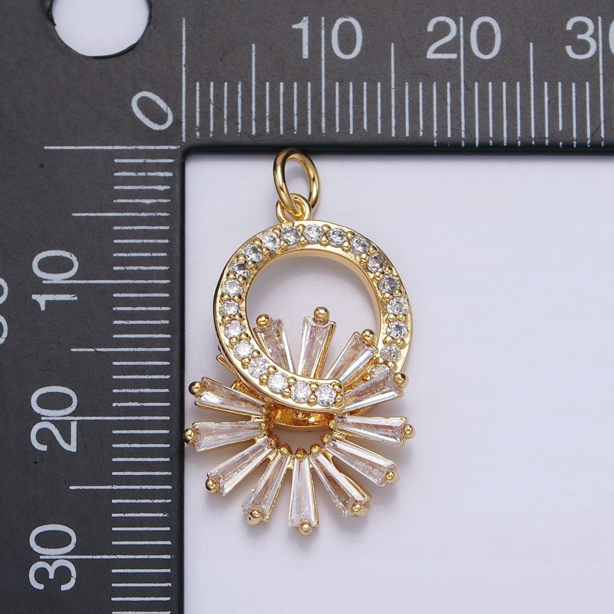 16K Gold Filled Micro Paved Round Flower Baguette Dangle Drop Charm in Gold & Silver | AC958 AC959