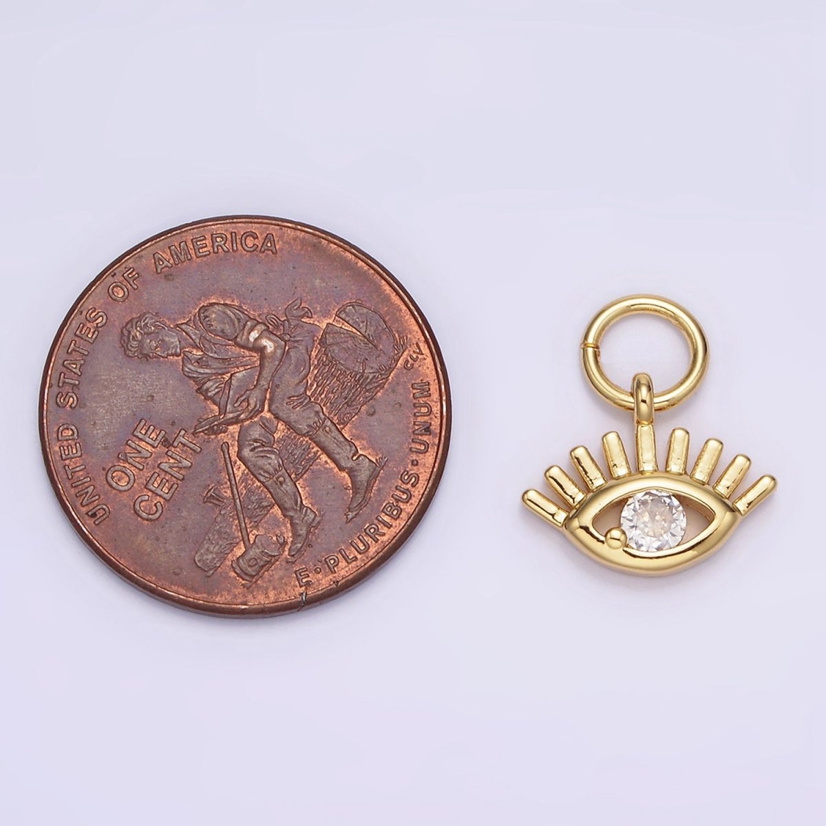 16K Gold Filled Mini 13mm Clear CZ Evil Eye Open Lash Add-On Charm | N975
