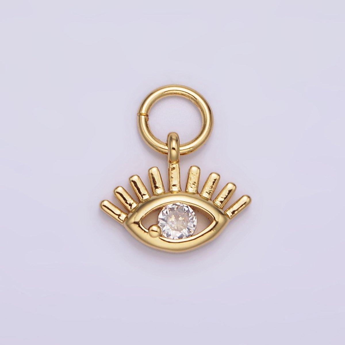 16K Gold Filled Mini 13mm Clear CZ Evil Eye Open Lash Add-On Charm | N975