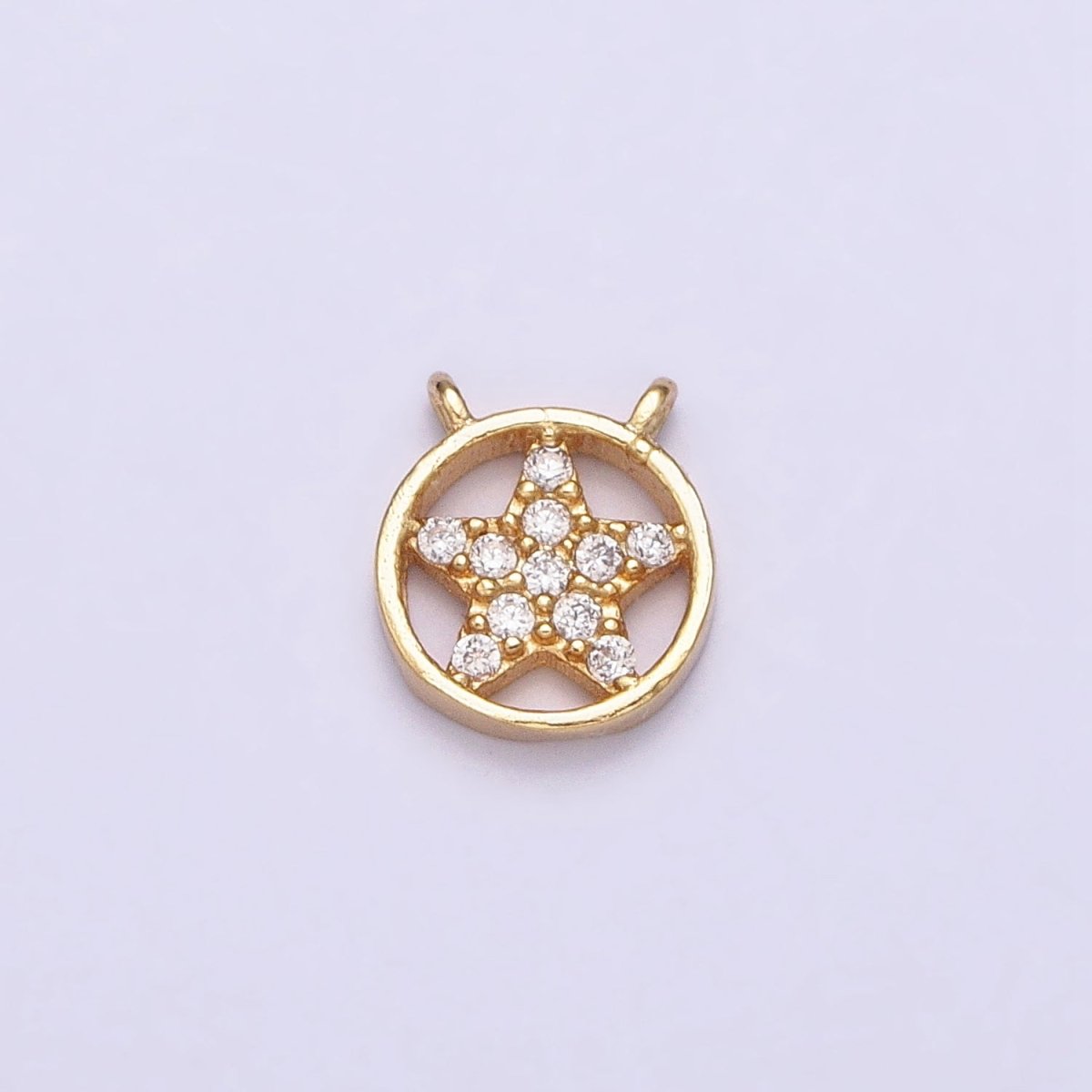 16K Gold Filled Mini Celestial Star Micro Paved CZ Open Round Connector | Y-891