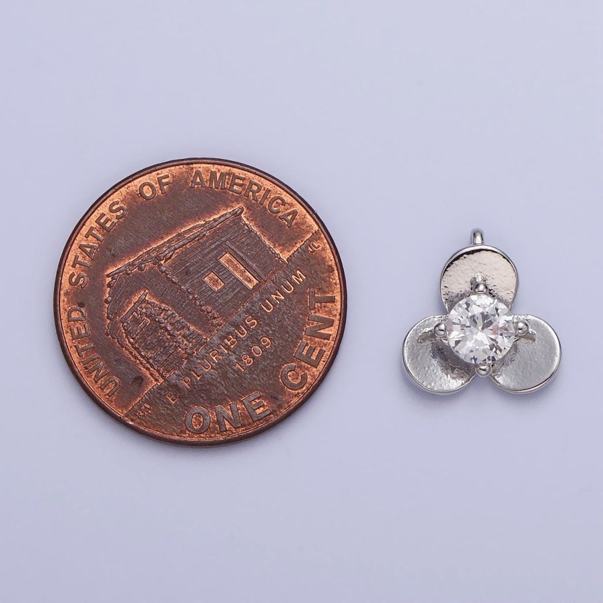 16K Gold Filled Mini Clear CZ Triple Flower Petal Add-On Charm in Gold & Silver | AC1038 AC1039