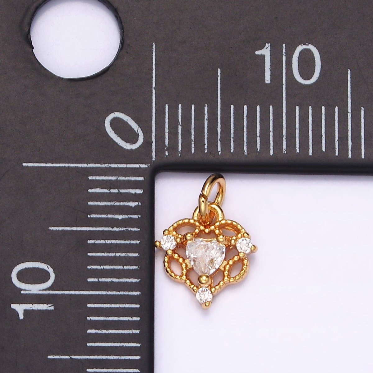 16K Gold Filled Mini Clear Heart Beaded Open Triple CZ Add-On Charm | AG096