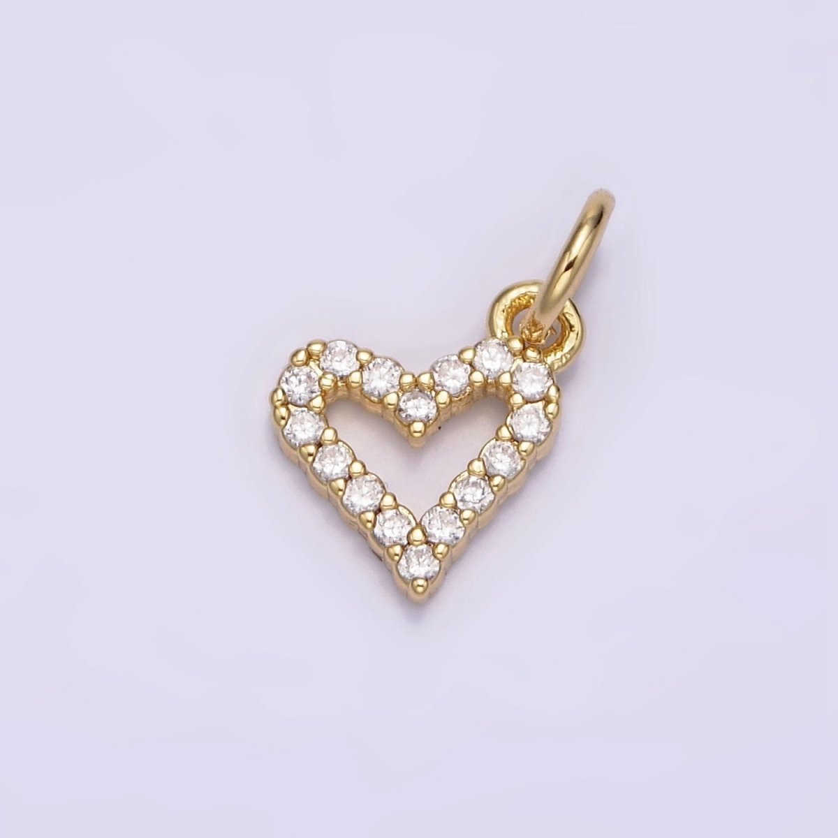 16K Gold Filled Mini Clear Micro Paved CZ Open Heart Add-On Charm | N-974