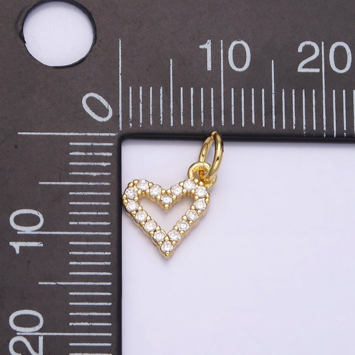 16K Gold Filled Mini Clear Micro Paved CZ Open Heart Add-On Charm | N-974