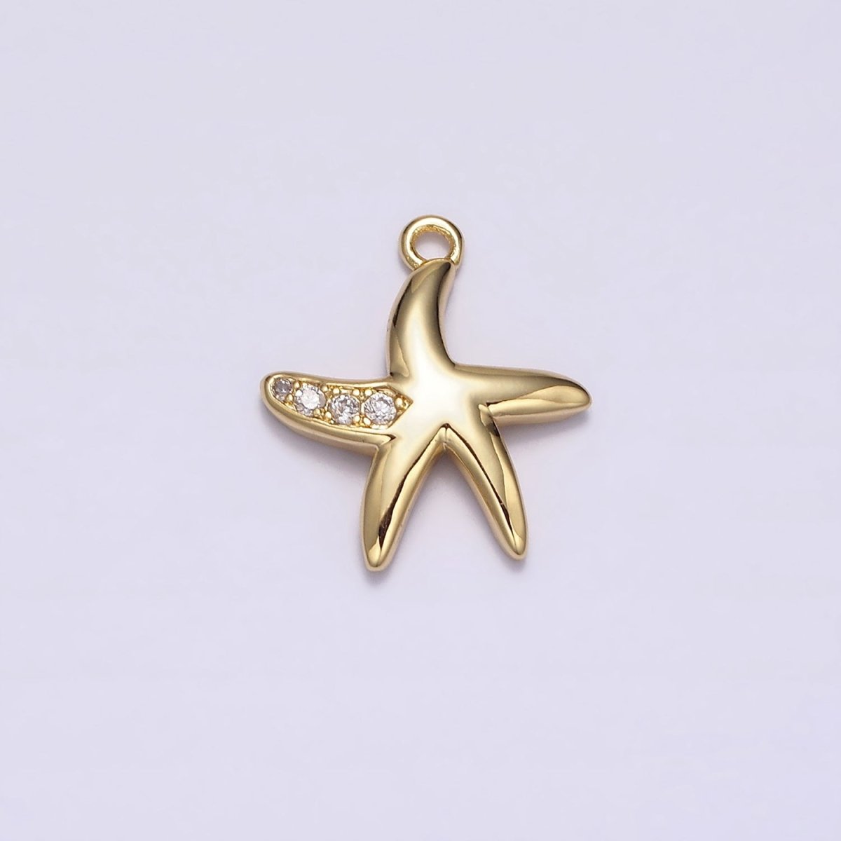 16K Gold Filled Mini Clear Micro Paved CZ Star Fish Ocean Animal Add-On Charm | N942