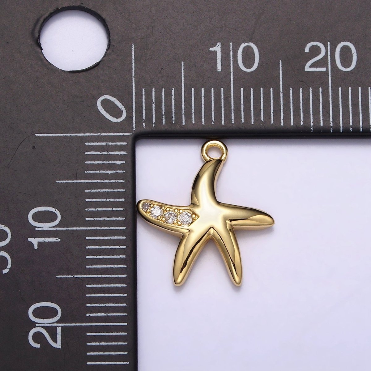 16K Gold Filled Mini Clear Micro Paved CZ Star Fish Ocean Animal Add-On Charm | N942