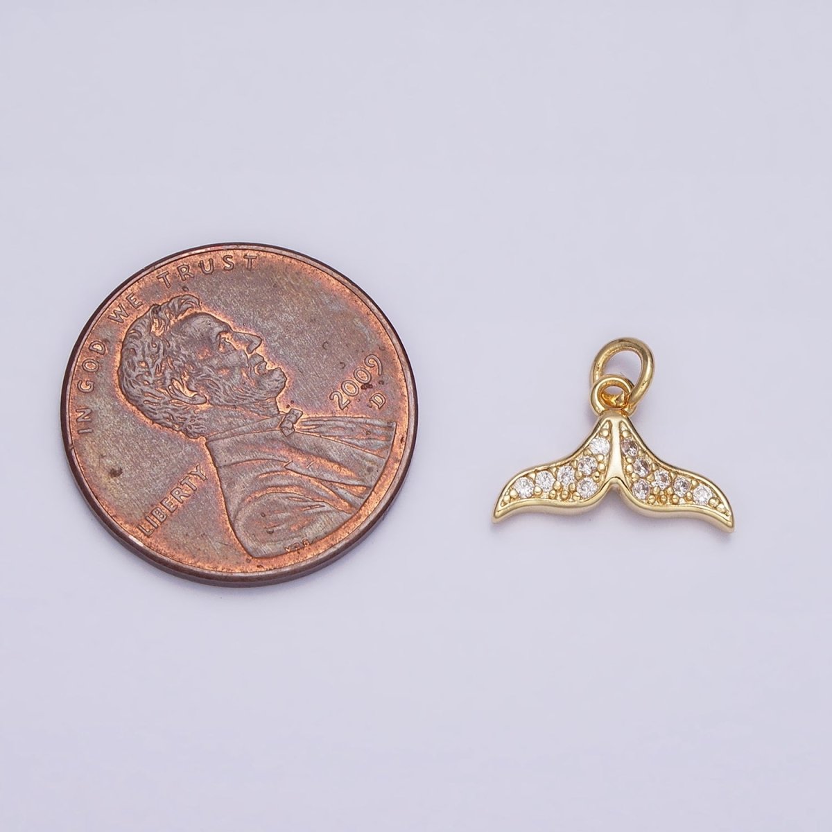 16K Gold Filled Mini Dolphin Tail Ocean Animal Clear Micro Paved CZ Add-On Charm | AC1163