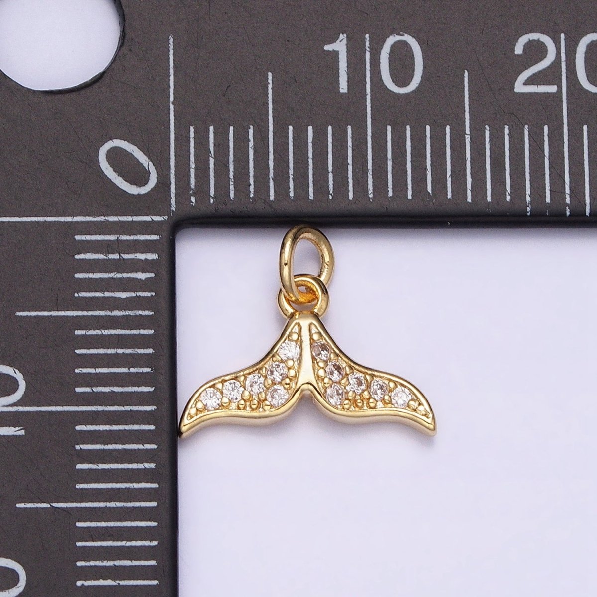 16K Gold Filled Mini Dolphin Tail Ocean Animal Clear Micro Paved CZ Add-On Charm | AC1163