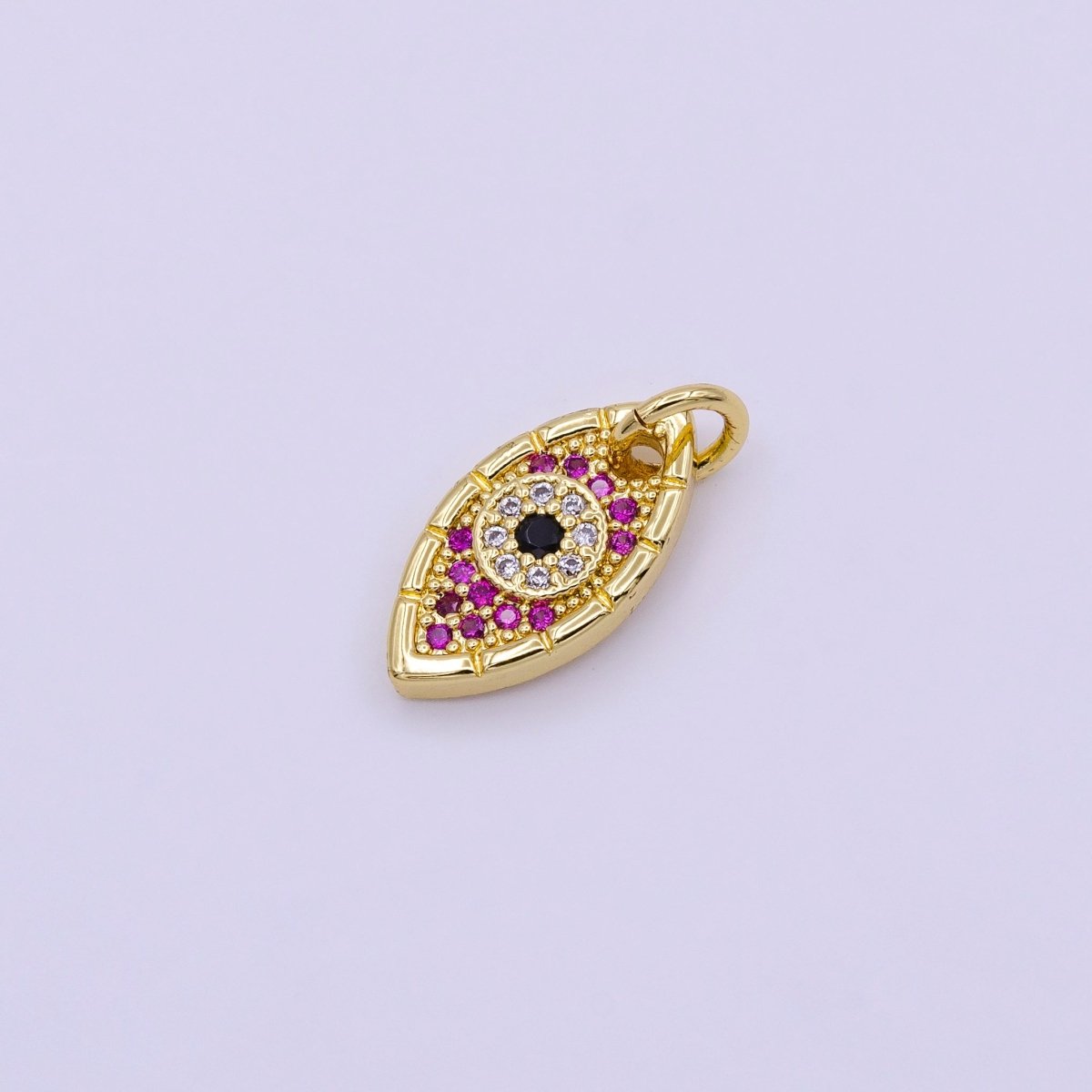 16K Gold Filled Mini Fuchsia Micro Paved Black-Eyed Evil Eye Charm | AC978